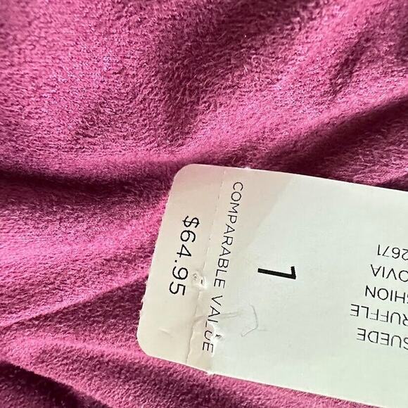 Chico’s Plum Purple Faux Suede Ruffle Button Shirt Long Sleeve Top Size 1 Medium - Picture 7 of 9
